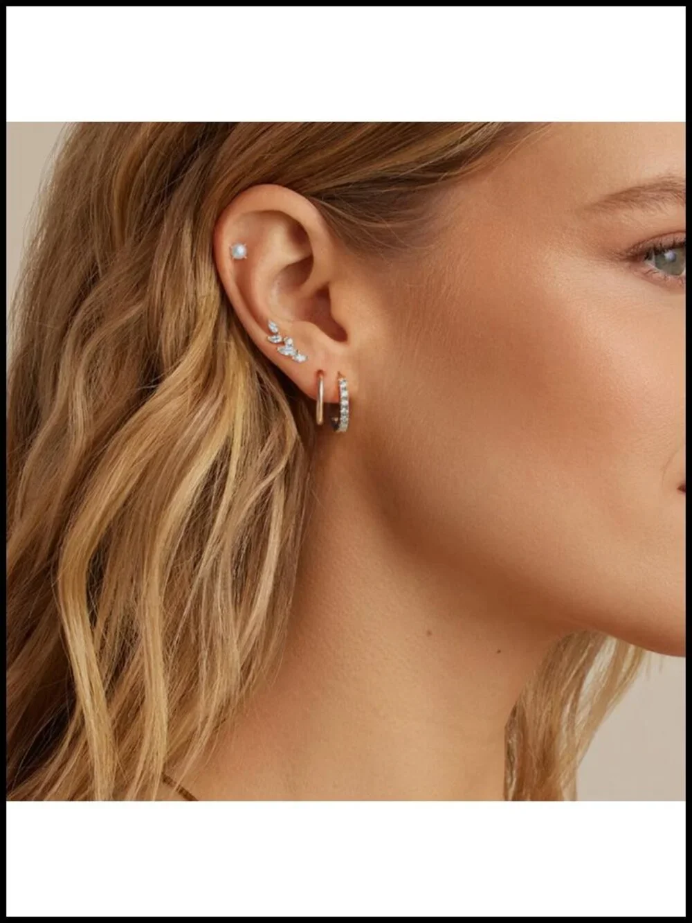 14K Gold Plated Huggie Hoop Earrings Set with Cubic Zirconia - Dainty Leaf Stud